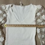 Dolan White Ribbed V Neck Puff Sleeve Floral Lace Mesh Top Women's XS Photo 2