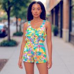 R•89 Watercolor Silk Ruffle Romper Pastel NWOT Size S Pink Photo 13