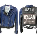Doma Leather OOAK reworked moto Jacket, blu with animal print and back graphic S Black Photo 0