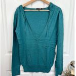 Full Tilt Hooded Top Long Sleeve Size M Teal Green Pullover Casual Deep V-Neck Photo 2