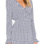 Tularosa  Charleston Ruffled Long Sleeve Mini Dress In Blue Medallion S Photo 0