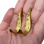 Vintage Unsigned Gold Tone Animal Print & Yellow Rhinestone Dangle Post Earrings Photo 5