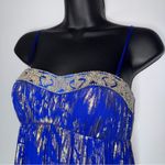 Adrianna Papell VTG Beaded Elegant Blue and‎ Metallic Gold Silk Gown Floor Length Dress Prom Photo 4