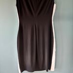 CHAPS  Sheath Dress L Black White Embroidered Lace Sleeveless Elegant Ruched Slim Photo 3