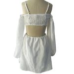 Divided H&M Dividend White Cut-Out Mini Dress Long Sleeves V Neck Ring Detail Photo 3