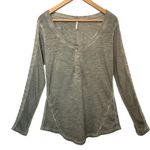 Free People Boho Gray Shell Stitch Lace Embroidered Long Sleeve Henley Shirt Top Photo 0