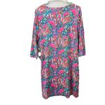 Lulu B Colorful Neon Tropical Flamingo 3/4 Sleeve Shift Dress LARGE Beach Cruise Photo 2
