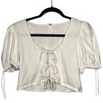 Free People  Kitty Tee Ivory Cropped Puff Sleeve Bow Front Cottagecore Top Size S Photo 4