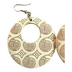 Wooden circle boho design beige dangle earrings funky bohemian Brown Photo 1