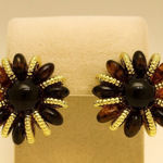 Vintage Womens Chunky Amber Floral Amber Gold Tone Clip On Earrings Retro Chic Brown Photo 0