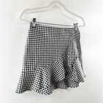 H&M Wrap Front Ruffle Hem Gingham Mini Skirt Black White 6 Photo 5