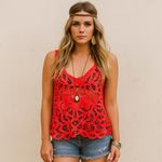 Verty Women's Sleeveless Open Work Lace Layering Tank Cami Cropped Top Sz M / L Photo 10