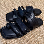 Donald J Pliner black leather strappy flat sandals square toe Italy 9 Photo 0