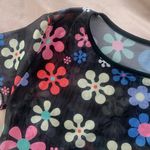 Dolls Kill Black Mesh Crop Top w/ Flowers Photo 2