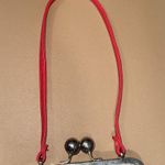 Mini Cherry Print Black & Red Women's small tote red strap big silver pin up Photo 2