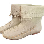 Vintage 9 West Stitched Fringe Ankle Boots Size 6 Moccasin BOHO Festival‎ Green Photo 0