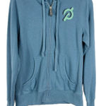 Peloton Small Jacket Full Zip Blue Logo Pockets Hooded Ribbed Sides Knit 1326 Photo 0