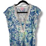 Lilly Pulitzer  Tunic Dress Blue White Abstract Print V Neck Cap Sleeve Medium Photo 2