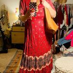 Vintage Red Patterned Boho Maxi Dress with Tie at Waist Size L Size L Photo 7