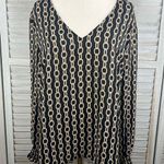 Worthington  Long Sleeve V Neck Blouse Black w Chain Pattern-XXL Photo 0