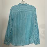 Talbots striped linen button up long sleeve small white and baby blue collared Photo 1