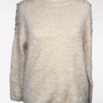 Mizumi Ivory Beaded Fuzzy Sweater Embellished Long Sleeve Soft Knit Size Small White Photo 0