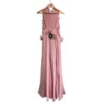 La Fuori 3D Floral Applique Ostrich Feather Pink Silk Backless Dress NWT $780 S Photo 4