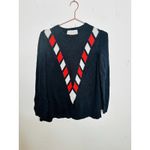 VICTOR GLEMAUD Black Red White Candy Detail Cotton Cashmere V Front Sweater S Photo 2