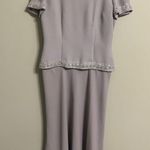 Talbots  Dress Size 4 Gray Sheath Evening Gown Beaded Mother Bride Groom Long Photo 0