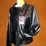 Emporio & co black leather feminine ruffled design zip up jacket! Size L Photo 2