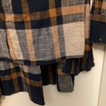 Free People  Blue and Brown Plaid Button Down Shirt with Ruffled Hem Photo 4