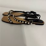 ZARA Black Sandals flat with Gold and Pearl detail Photo 2