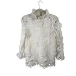 Tuckernuck White Guipure Lace Faye Blouse Ruffle Collar Bow Preppy Womens XS Photo 1