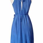 Resort Midi Wrap Dress by T. ZOVICH Cobalt Blue Sleeveless Tan Raw Hem Small Photo 5