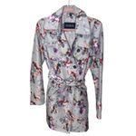 Guess Grey Floral Print Double Breasted Coat Womens S Belted Gray Photo 2