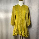 Free People One Mustard Yellow Ruffle Tiered Mini Dress XS Boho Festival Photo 4