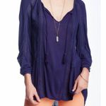 Lucky Brand  Lace Navy Blue Blouse Top Peasant High Low Tassel Size Medium Photo 2