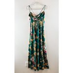 12th Tribe Natalia Floral Satin Maxi Slip Dress Emerald Green XL Photo 4