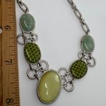 Liz Claiborne Silver Tone Statement Necklace Green Stone Oval Pendant Bib Style Photo 8
