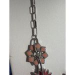 Christopher Banks Silver Tone Necklace Pink Enamel Flowers Paperclip Chain 22" Photo 2