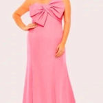 Mac Duggal Candy Pink Bow Front Strapless Crepe Gown 16W Special Occasion Party Photo 0