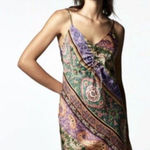 ZARA Paisley Multi Color Satin Mini Dress Size Small Slip Cami Sleeveless Boho Photo 0
