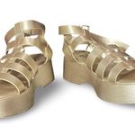 TRARY Platform Sandals, Gold, Lightweight, Adjustable Ankle Strap, Size 6.5 Gold Photo 1
