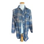 Womens Superga Warm Weather Blue Plaid Cozy Shacket Shirt Jacket Photo 2