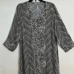 Soft Surroundings  Raven Shift Black and White Dress  3/4 Sleeve Ikat Print Rayon Photo 2