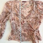100% Silk Y2K Paisley and Floral Print Wrap Blouse by Tapemeasure Pink Size 6 Photo 4