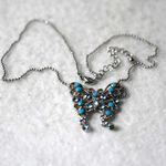 Source Unknown Cottagecore Fairy Blue Rhinestone Silver Tone Filigree Butterfly 14" Necklace Photo 2