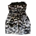 BCBGMAXAZRIA Black Combo Dress Print Rosette Tuxedo Trim Strapless Mini 02 EUC Photo 4