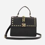 Badgley Mischka NWT--BLACK KELLY CROSSBODY BAG WITH TOP HANDLE Stunning black bag, gold tone studs and gold chain, detachable crossbody strap, gold over top with turn lock, inside slip pocket, inside zip pocket, brand new with tags Measures: 10x7.5x3 Photo 0