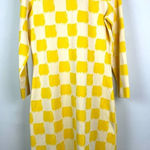 Vintage 60s 70s Amelia Gray Yellow Cream Checkered Long Sleeve Mock Neck Dress Size 8 Photo 0